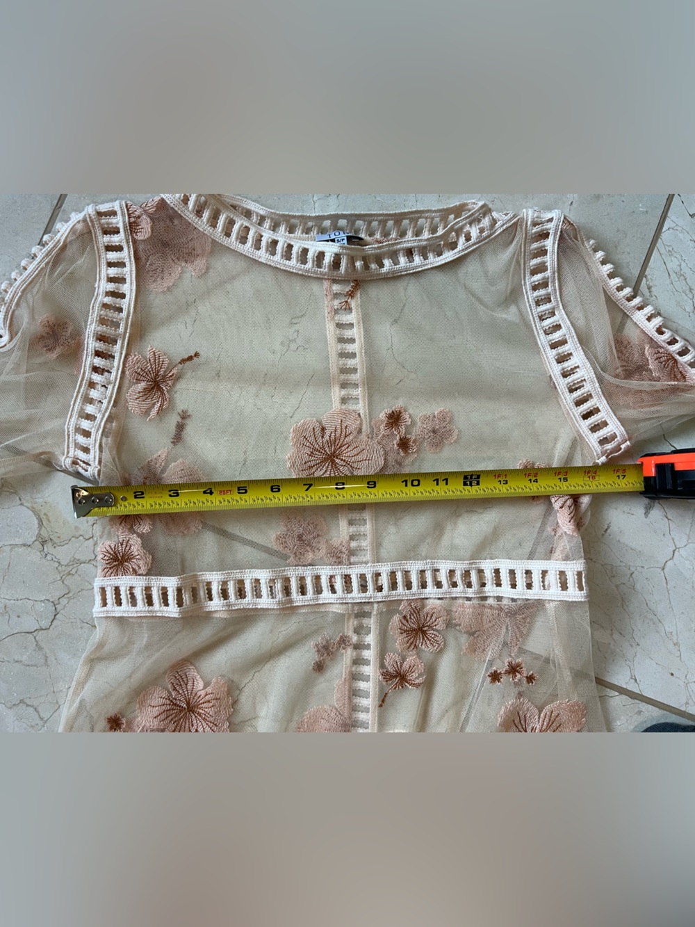 Tobi Sheer Floral Embroidered Mesh Tulle Lace Overlay Dress Peach / Nude Small - Picture 8 of 9